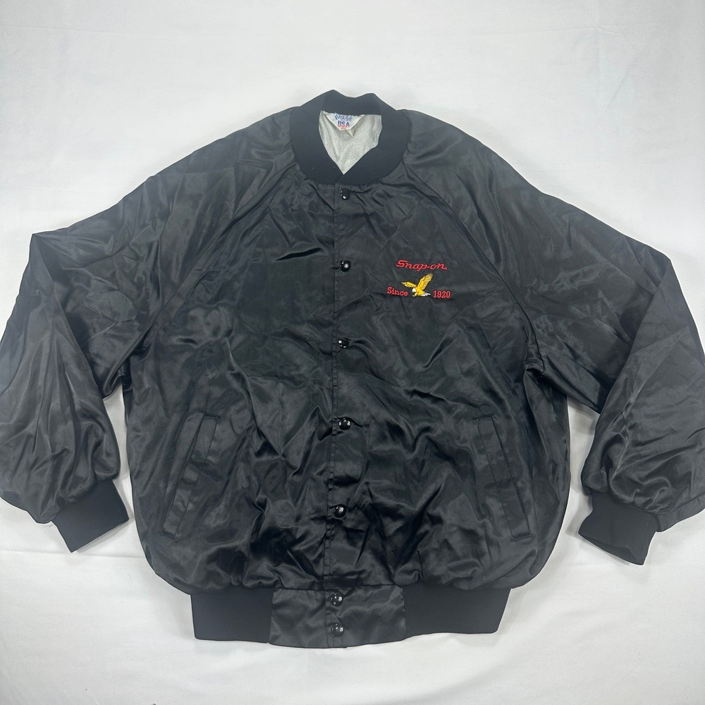 Snap-On Tools Black Satin Bomber Jacket Eagle‎ Logo WestArk USA 2XL Vintage
